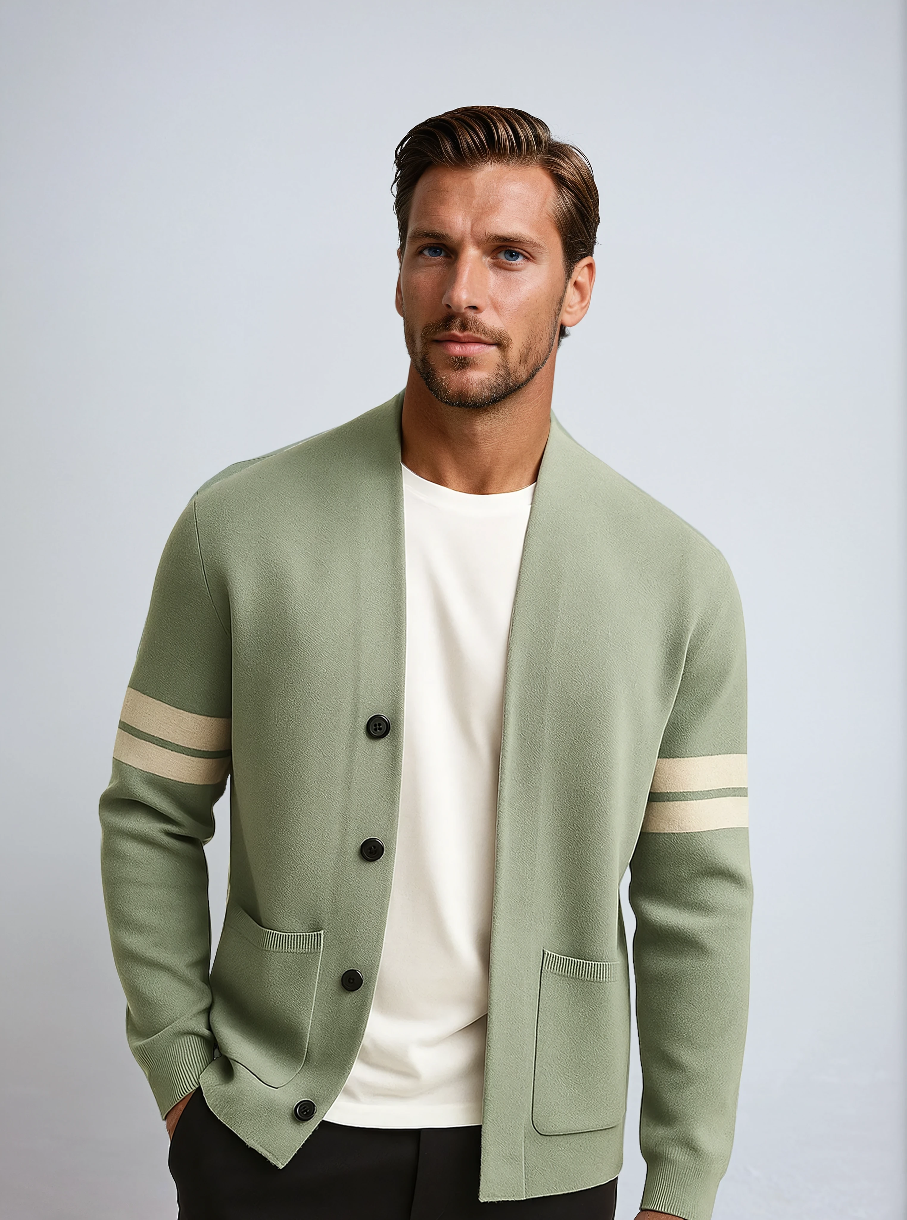 Thomas - Męski Kardigan | Paskami na Rękawach i Klasyczny Krój