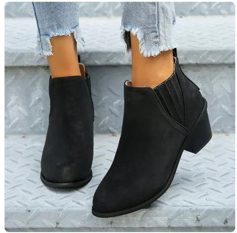 Avenza - Botki Damskie Na Obcasie Skórzane