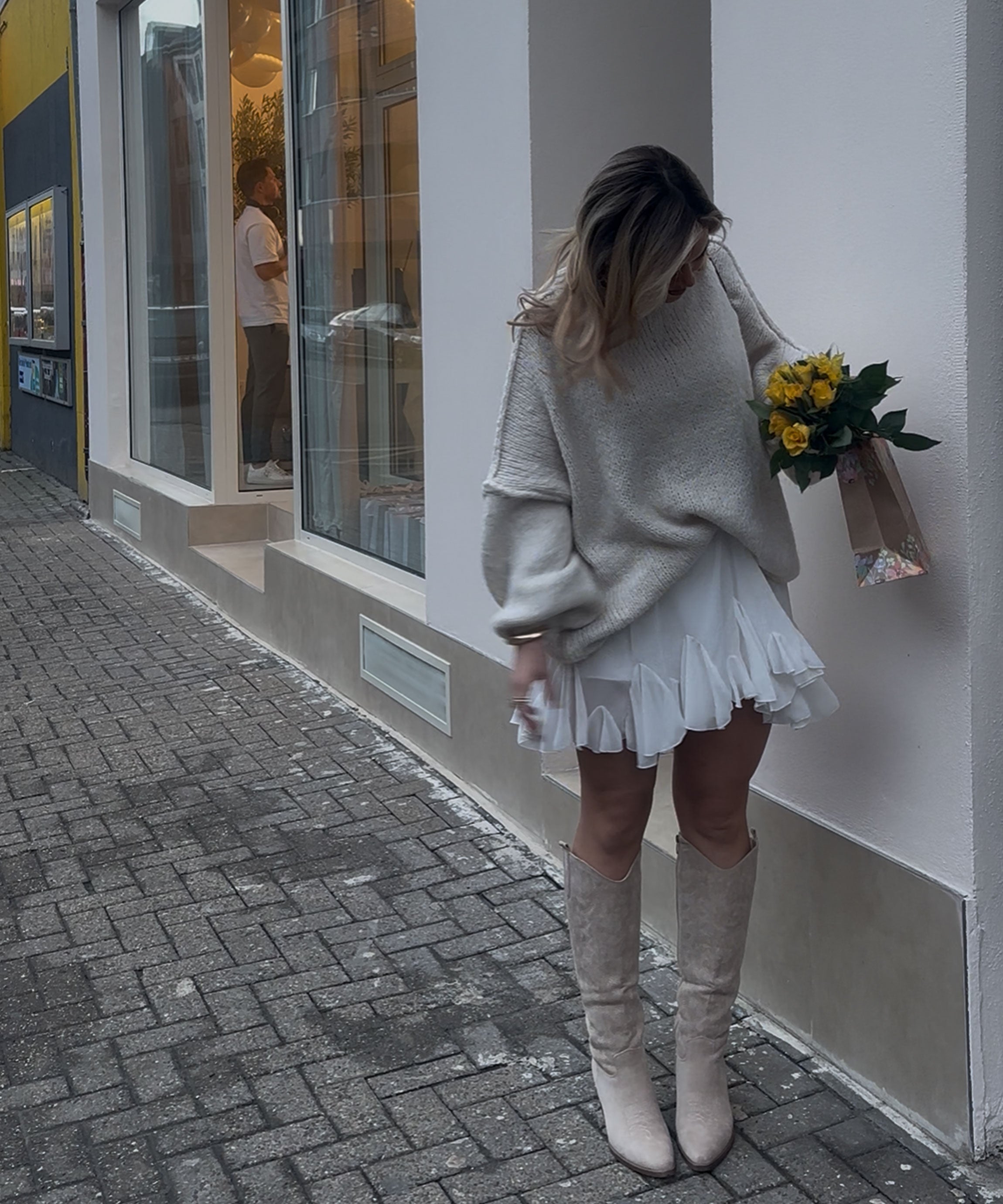Liz | Wysokie Beżowe Kowbojki Damskie