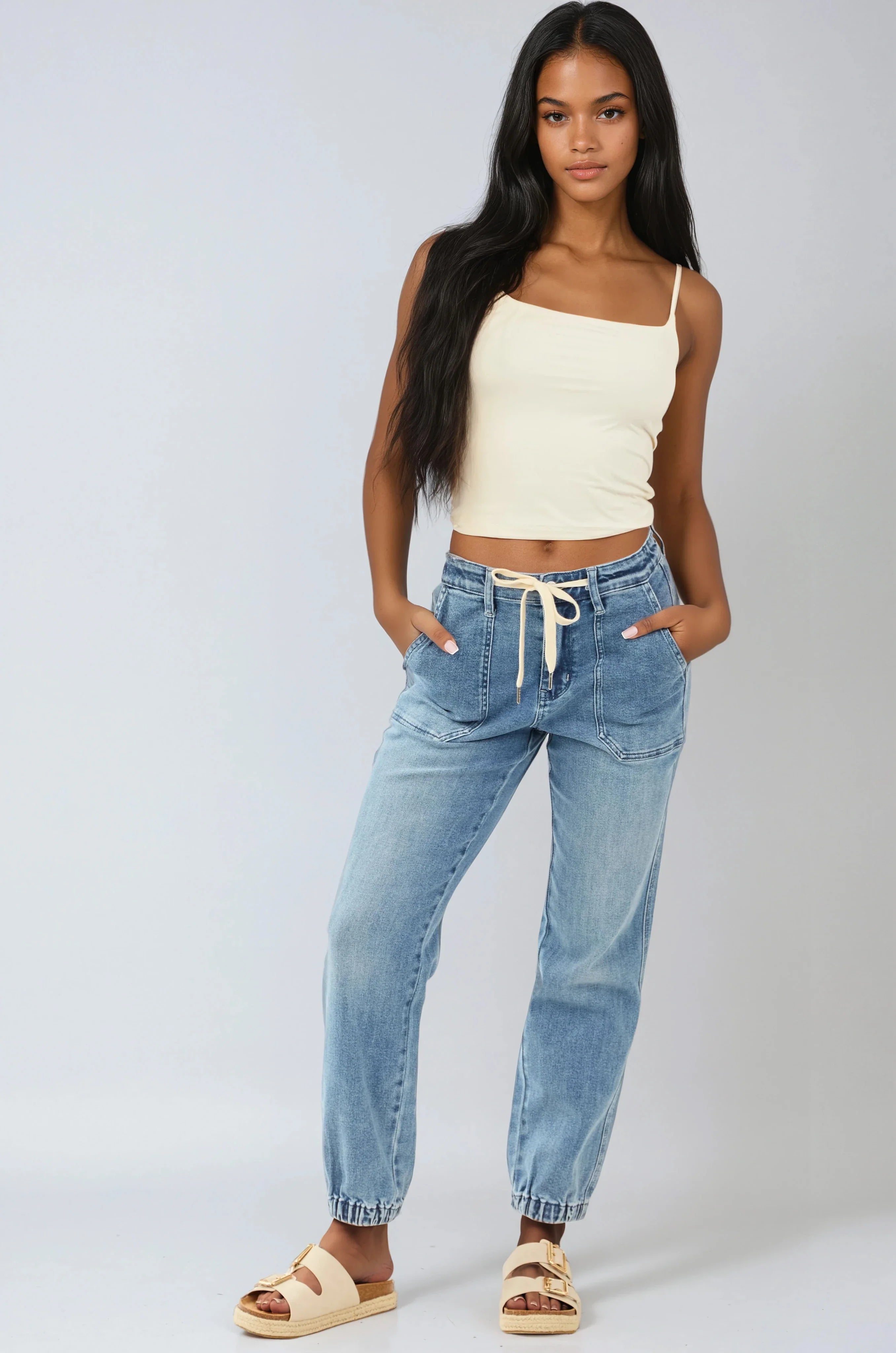 Noelle Damskie Jeansy | Jogger z Troczkiem