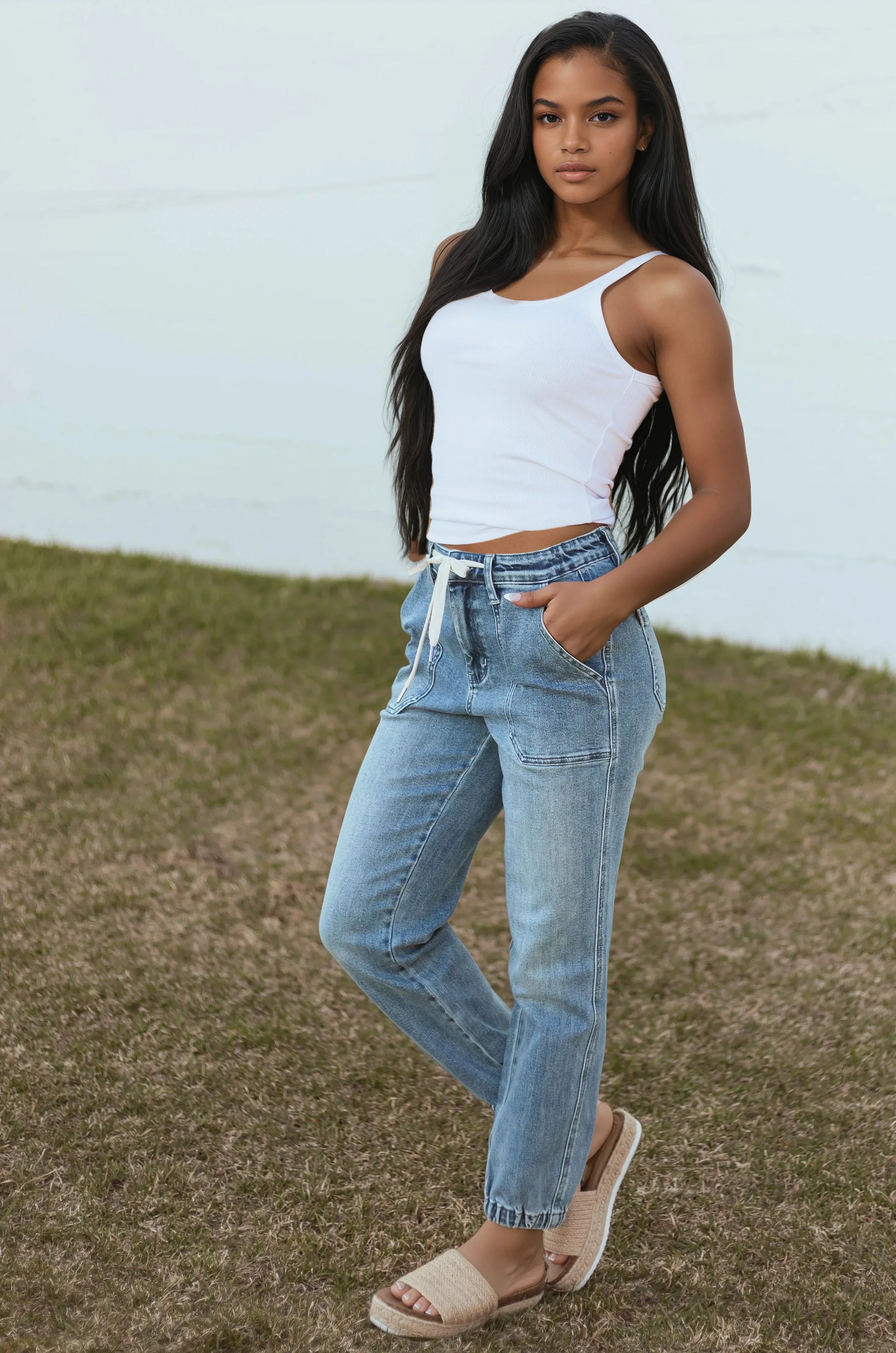 Noelle Damskie Jeansy | Jogger z Troczkiem
