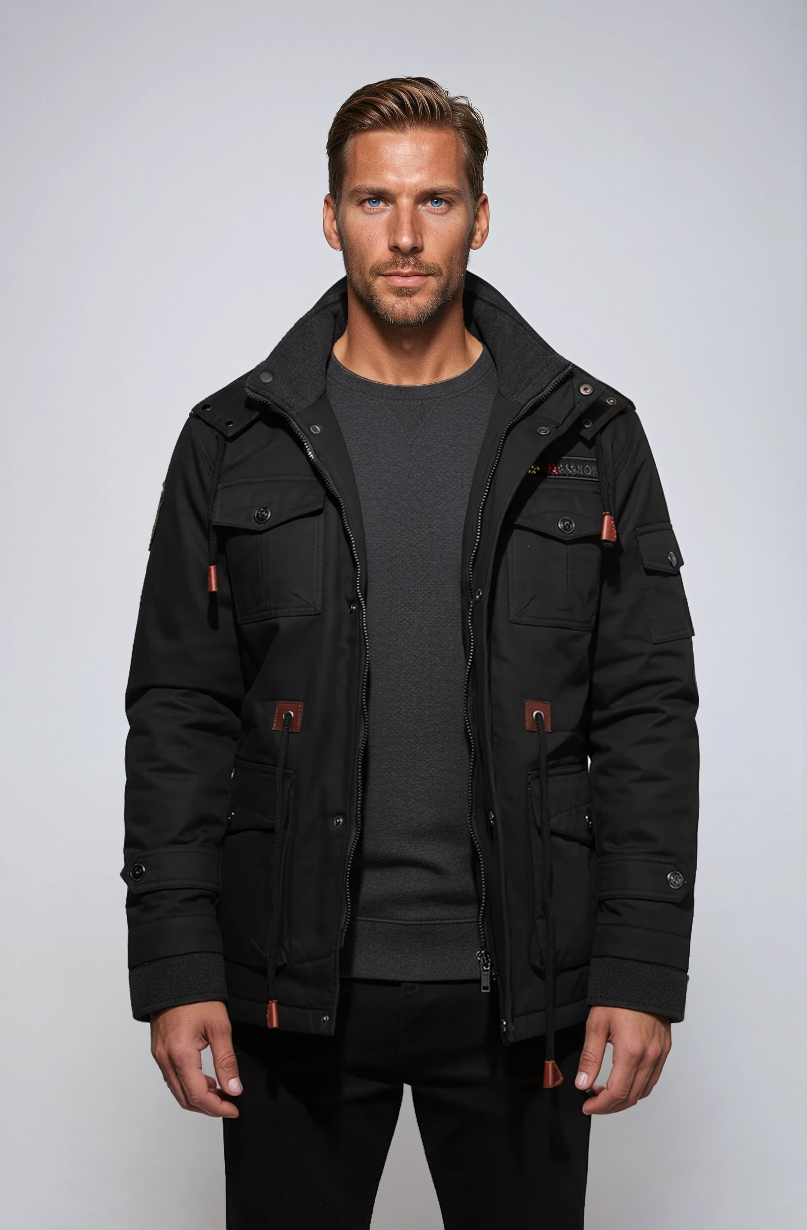 Męska Kurtka Zimowa | Ocieplana Parka z Kapturem i Wieloma Kieszeniami