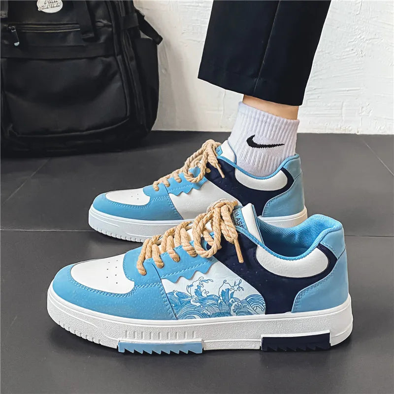 Olek | Męskie Sneakersy z Nadrukiem Fali i Niską Podeszwą