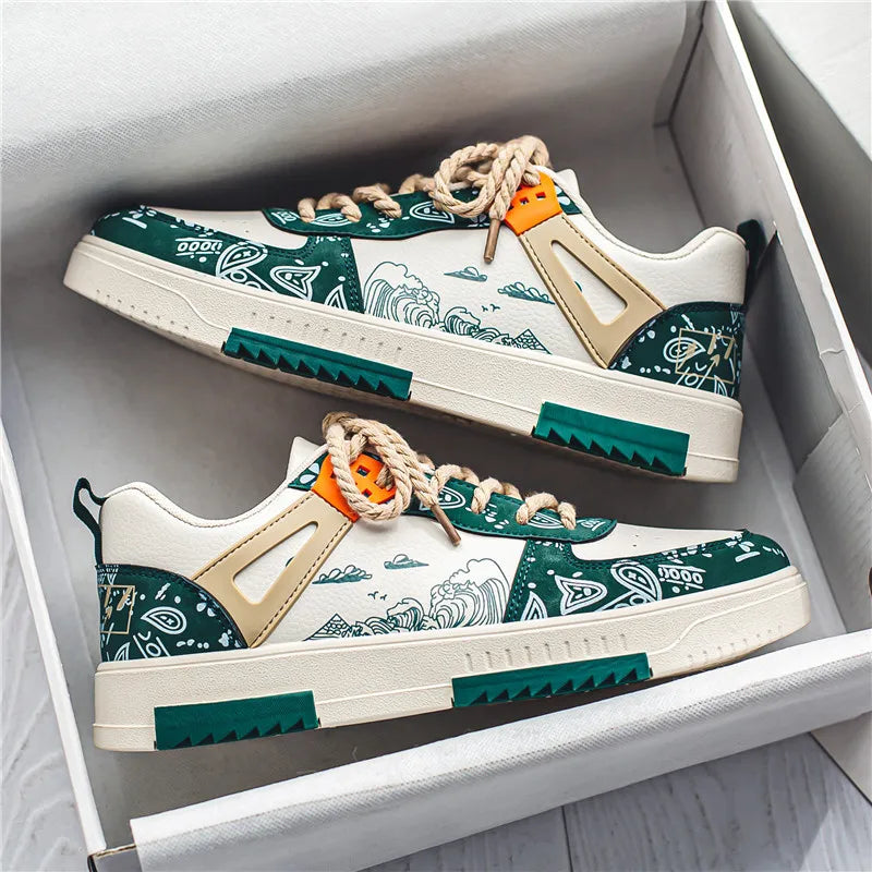Olek | Męskie Sneakersy z Nadrukiem Fali i Niską Podeszwą