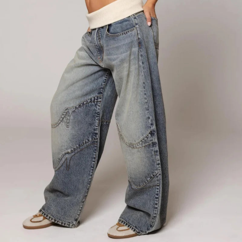 Damskie Spodnie Jeansowe | Luźne Wide-Leg do Streetwearu