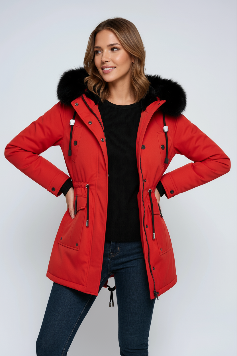 Parka Damska | Ocieplana z Kapturem i Futerkiem