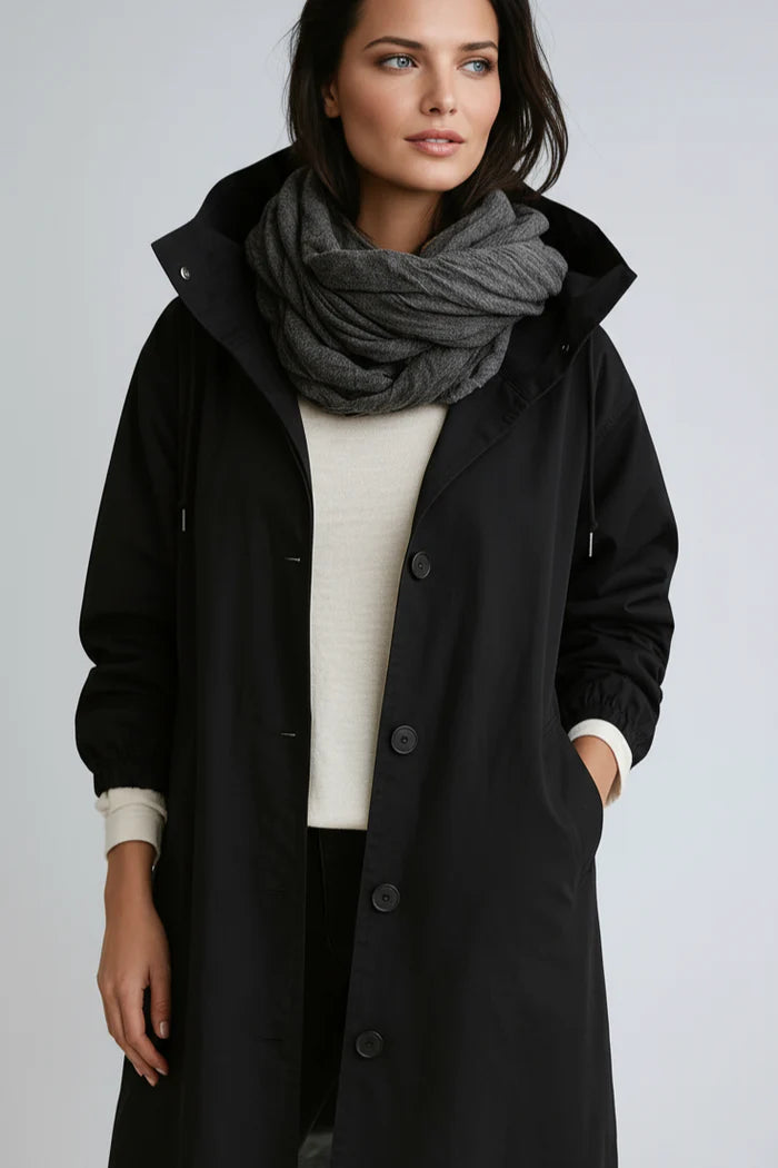 Płaszcz Damski Z Kapturem | Z Kieszeniami I Zapięciem Na Guziki