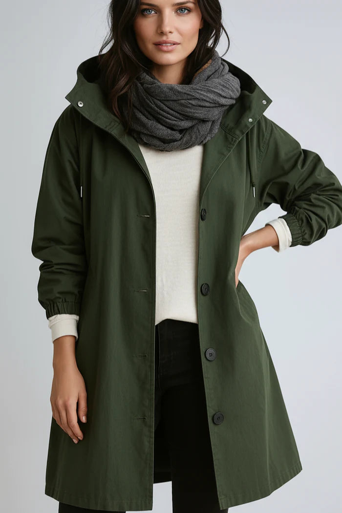 Płaszcz Damski Z Kapturem | Z Kieszeniami I Zapięciem Na Guziki