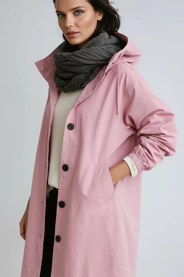 Płaszcz Damski Z Kapturem | Z Kieszeniami I Zapięciem Na Guziki