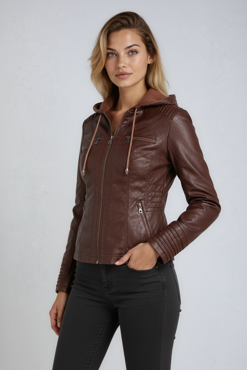 Kurtka Damska Z Kapturem | Wodoodporna Z Zamkiem i Kieszeniami