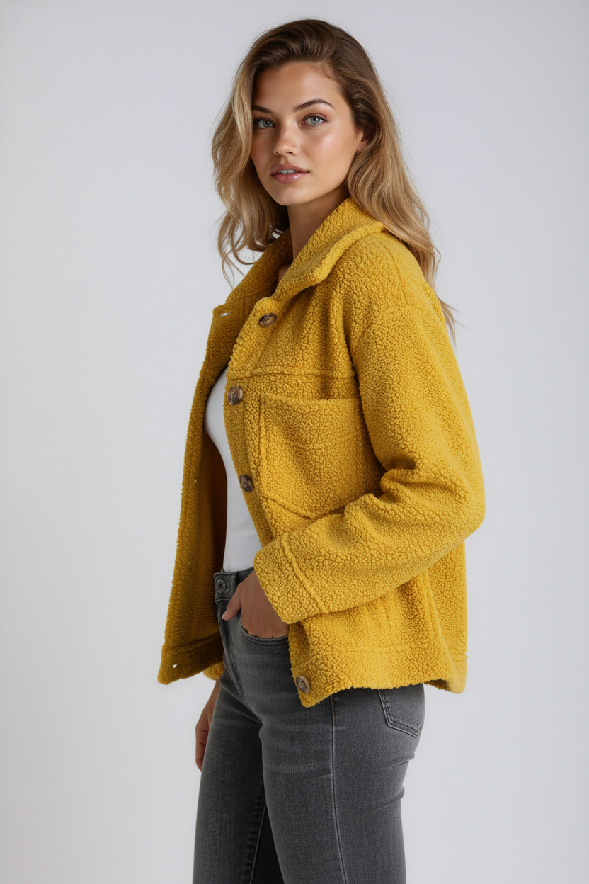 Kurtka Teddy Damska | Miękka Kurtka z Guzikami i Kieszeniami