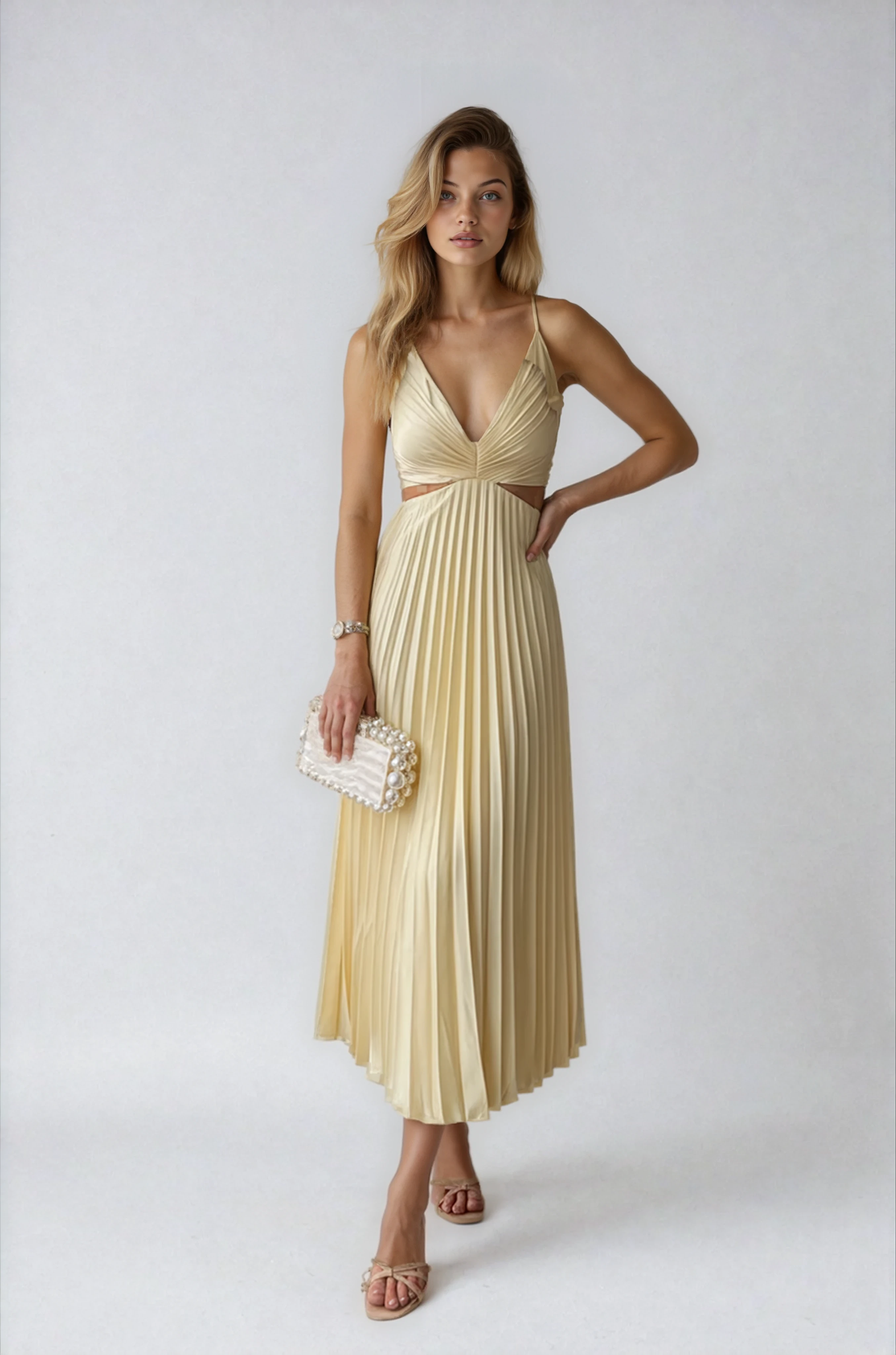 Sukienka Plisowana Midi | Zwiewny Fason z Plisowanym Dółem