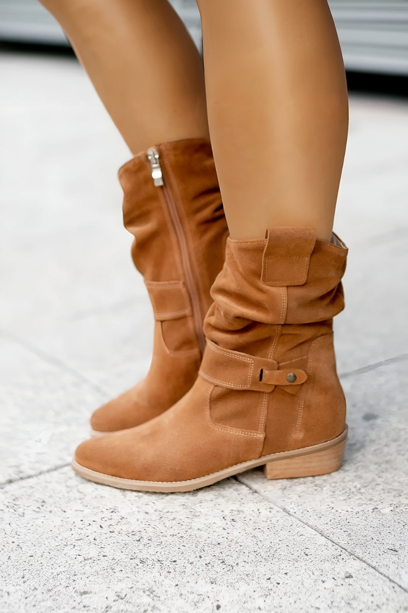 Calverra - Botki Damskie Zamszowe Na Obcasie