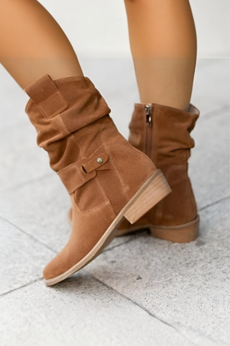 Calverra - Botki Damskie Zamszowe Na Obcasie