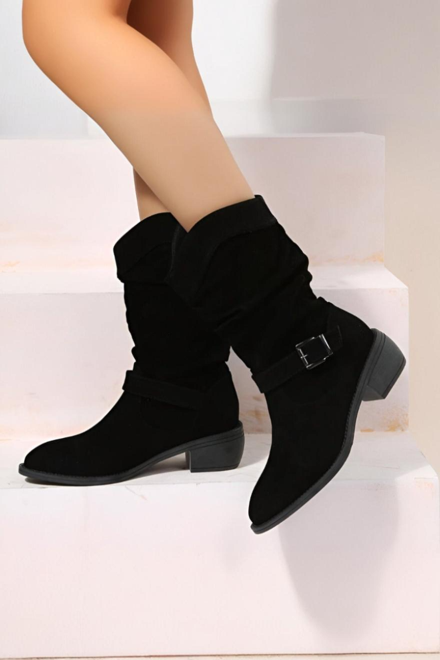 Calverra - Botki Damskie Zamszowe Na Obcasie