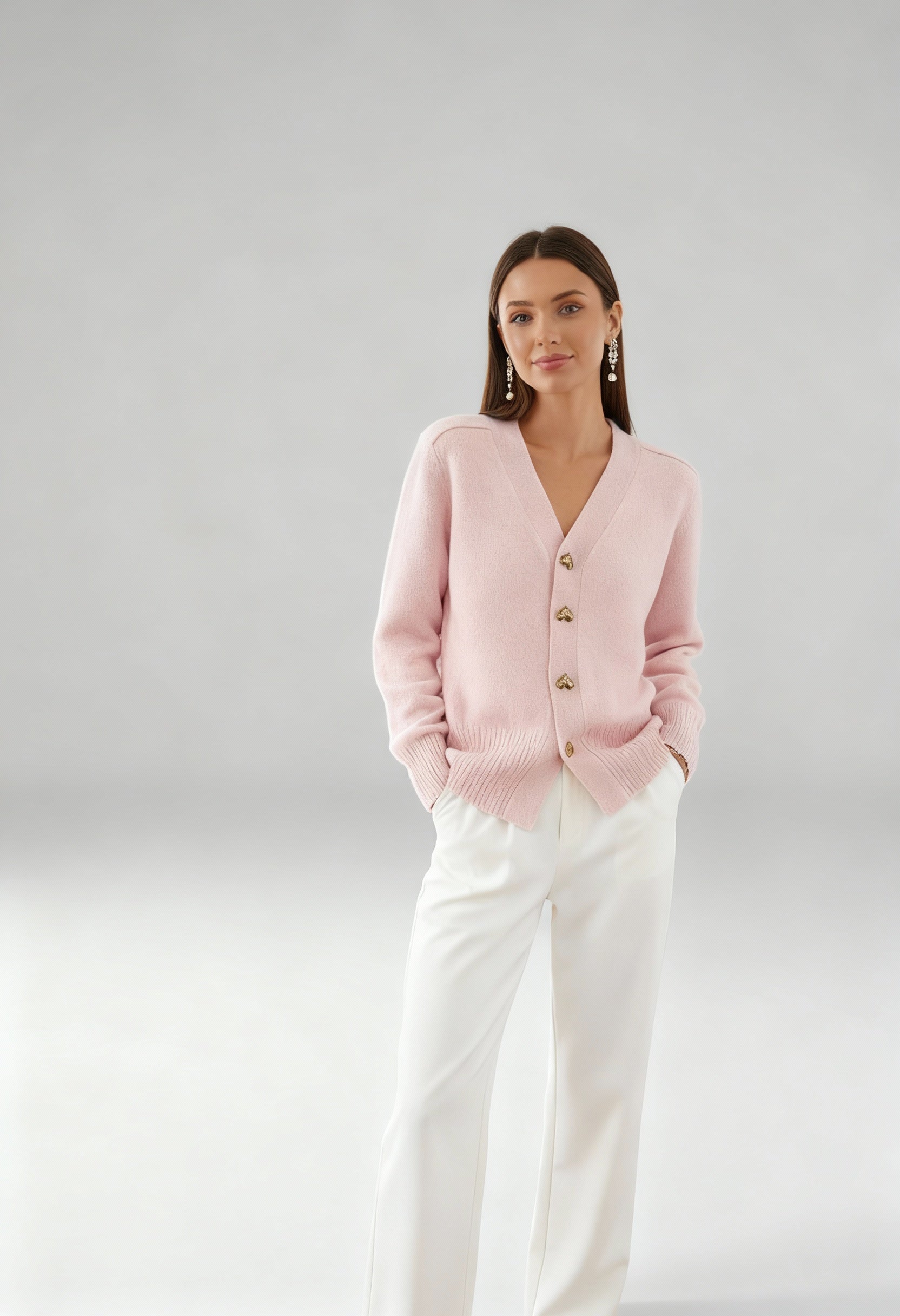 Kardigan Damski Rozpinany | Z Ozdobnymi Guzikami