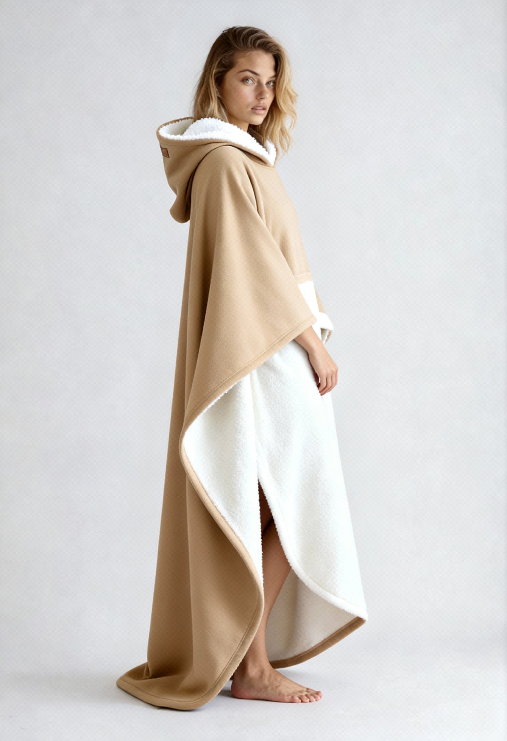 Koc z Kapturem Damski | Ciepły Polarowy Szlafrok na Chłodne Wieczory