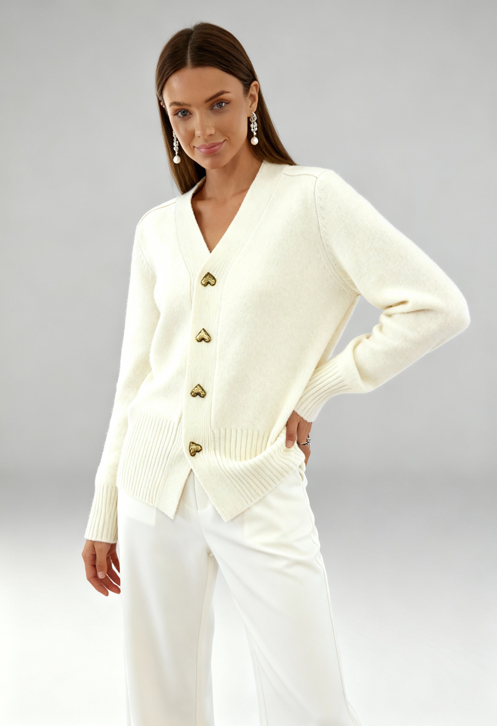 Kardigan Damski Rozpinany | Z Ozdobnymi Guzikami