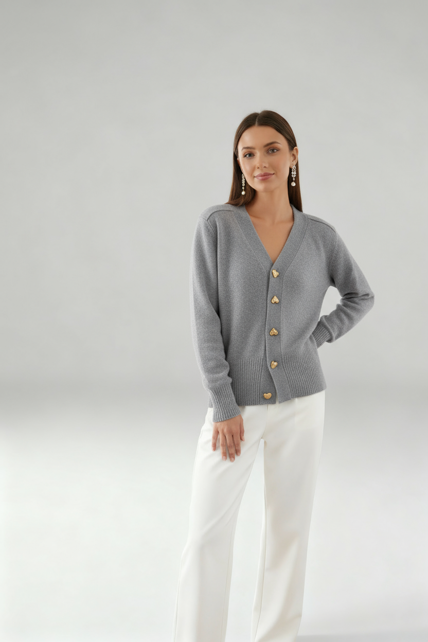 Kardigan Damski Rozpinany | Z Ozdobnymi Guzikami