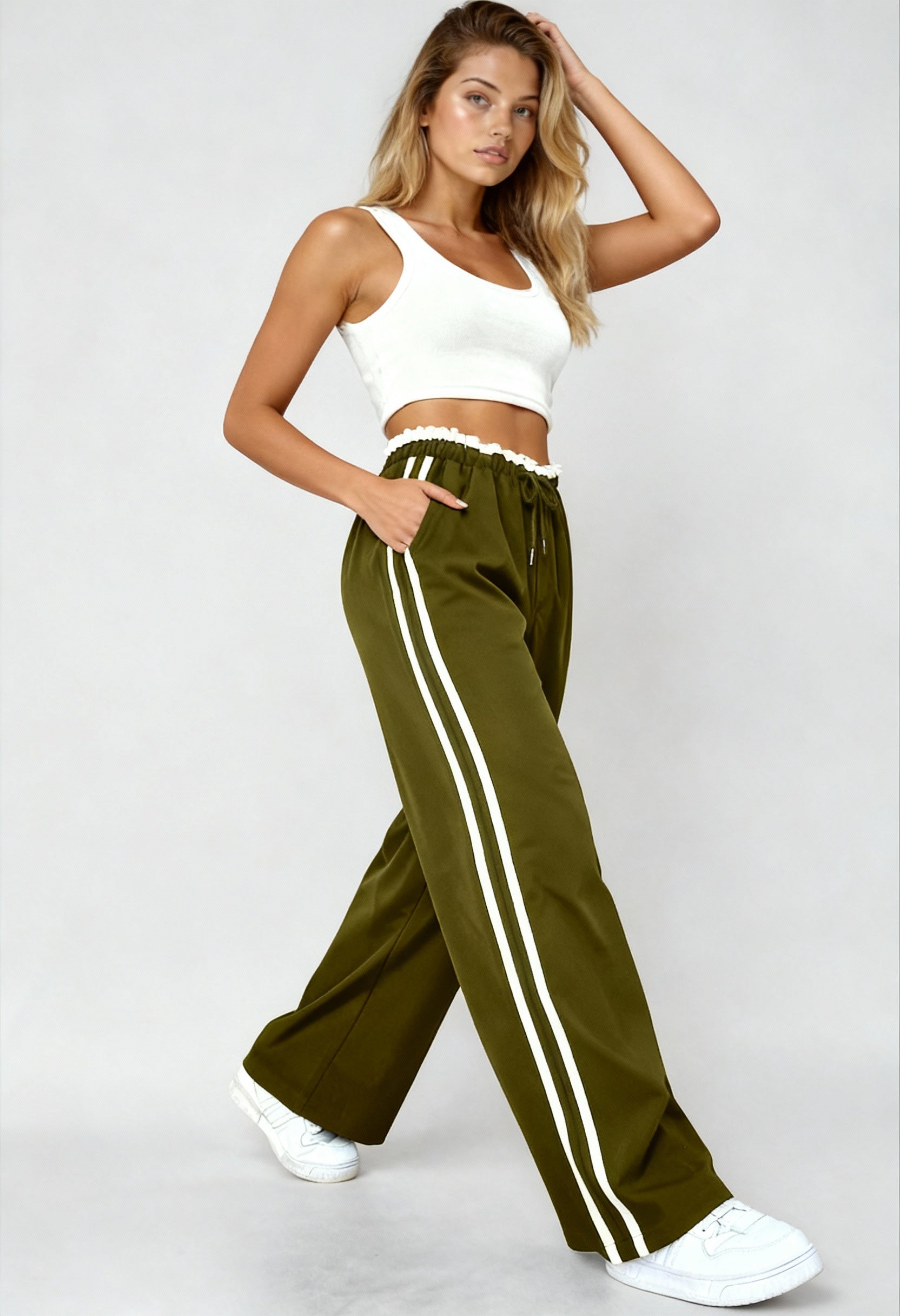 Spodnie Dresowe Damskie | Luźny Krój Sportowy z Lampasami