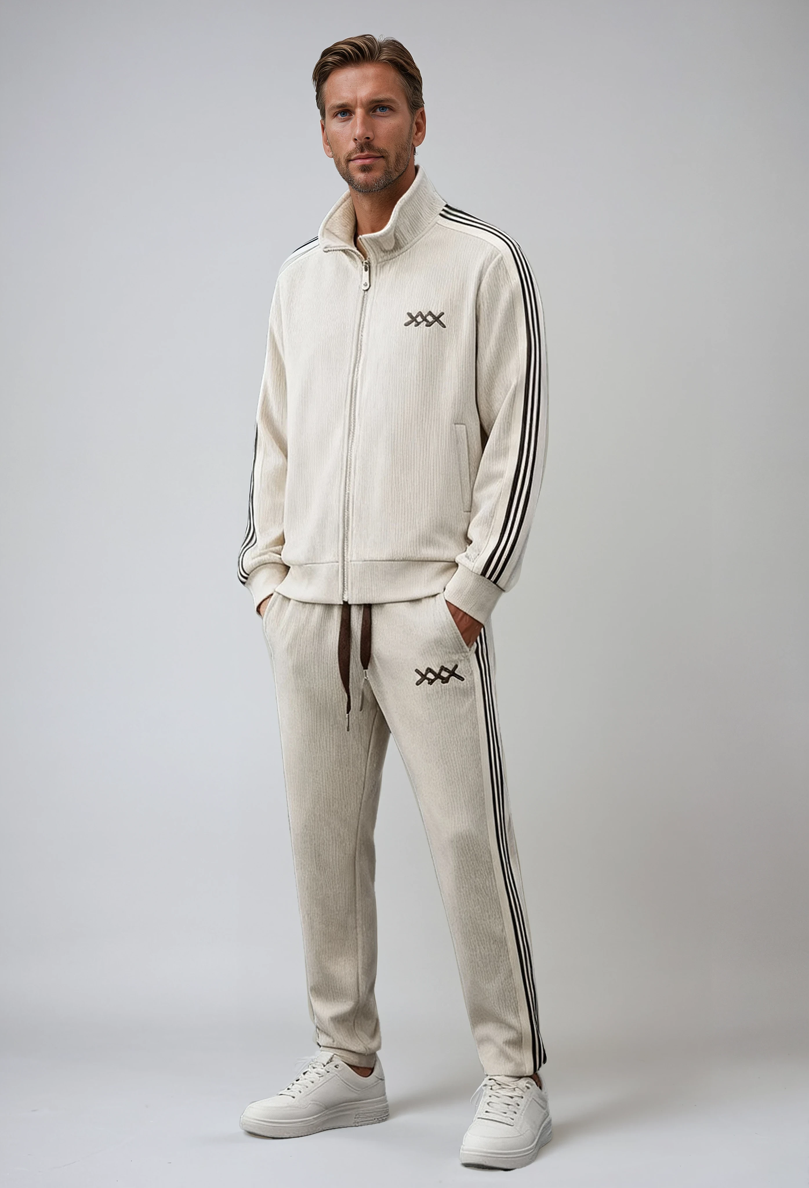 Dres Męski Sztruksowy | Komplet Streetwear z Lampasami