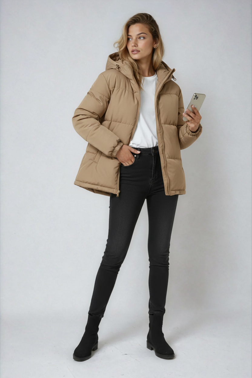 Eva - Kurtka Zimowa Damska | Stylowy Pikowany Fason z Kapturem