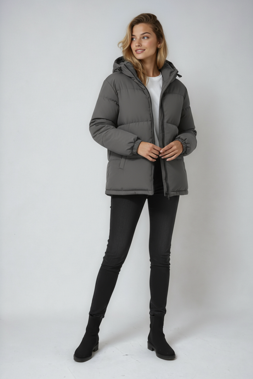 Eva - Kurtka Zimowa Damska | Stylowy Pikowany Fason z Kapturem