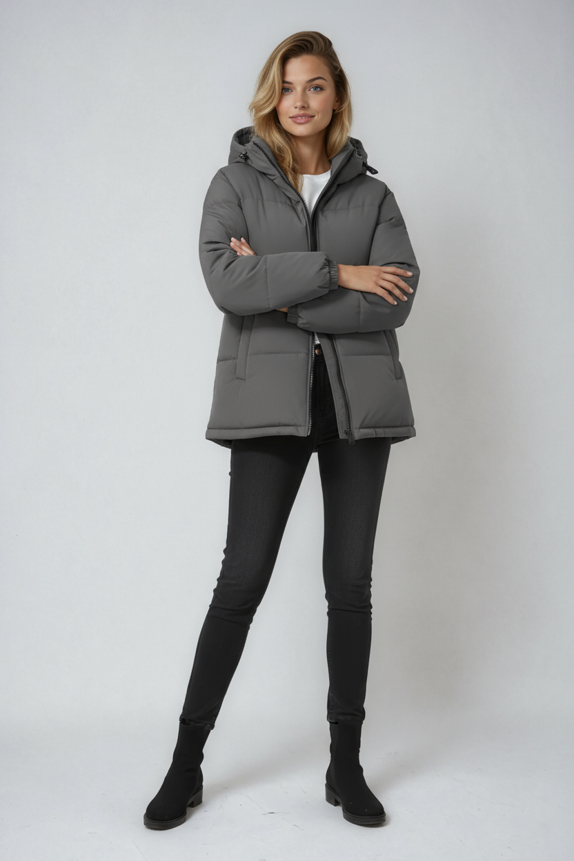 Eva - Kurtka Zimowa Damska | Stylowy Pikowany Fason z Kapturem