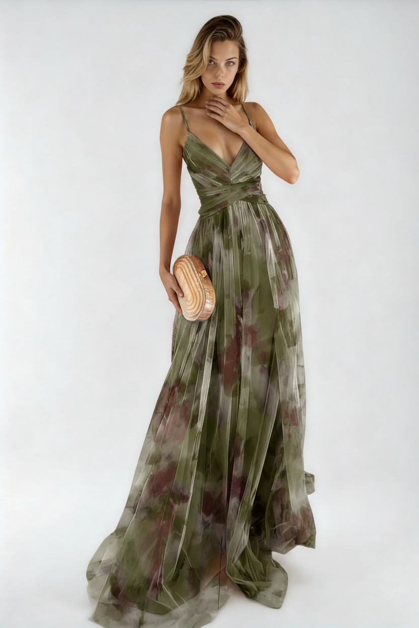 Klara - Sukienka Maxi | Zwiewny Krój z Cienkimi Ramiączkami