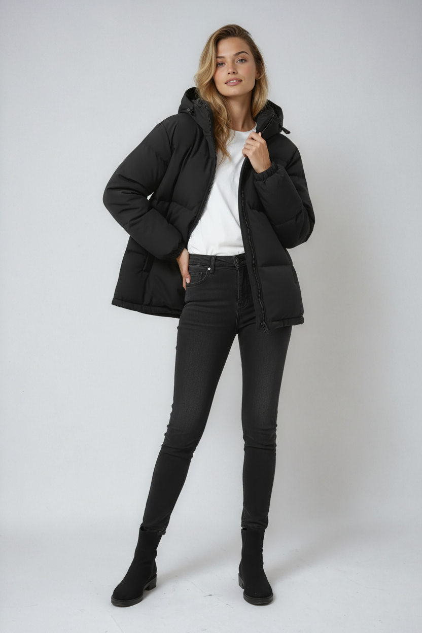 Eva - Kurtka Zimowa Damska | Stylowy Pikowany Fason z Kapturem