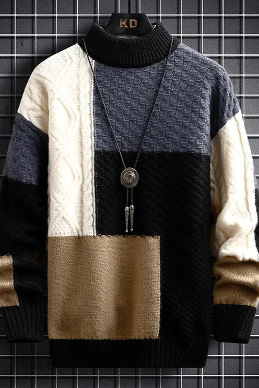 Apollo | Męski Sweter Patchwork z Golfem