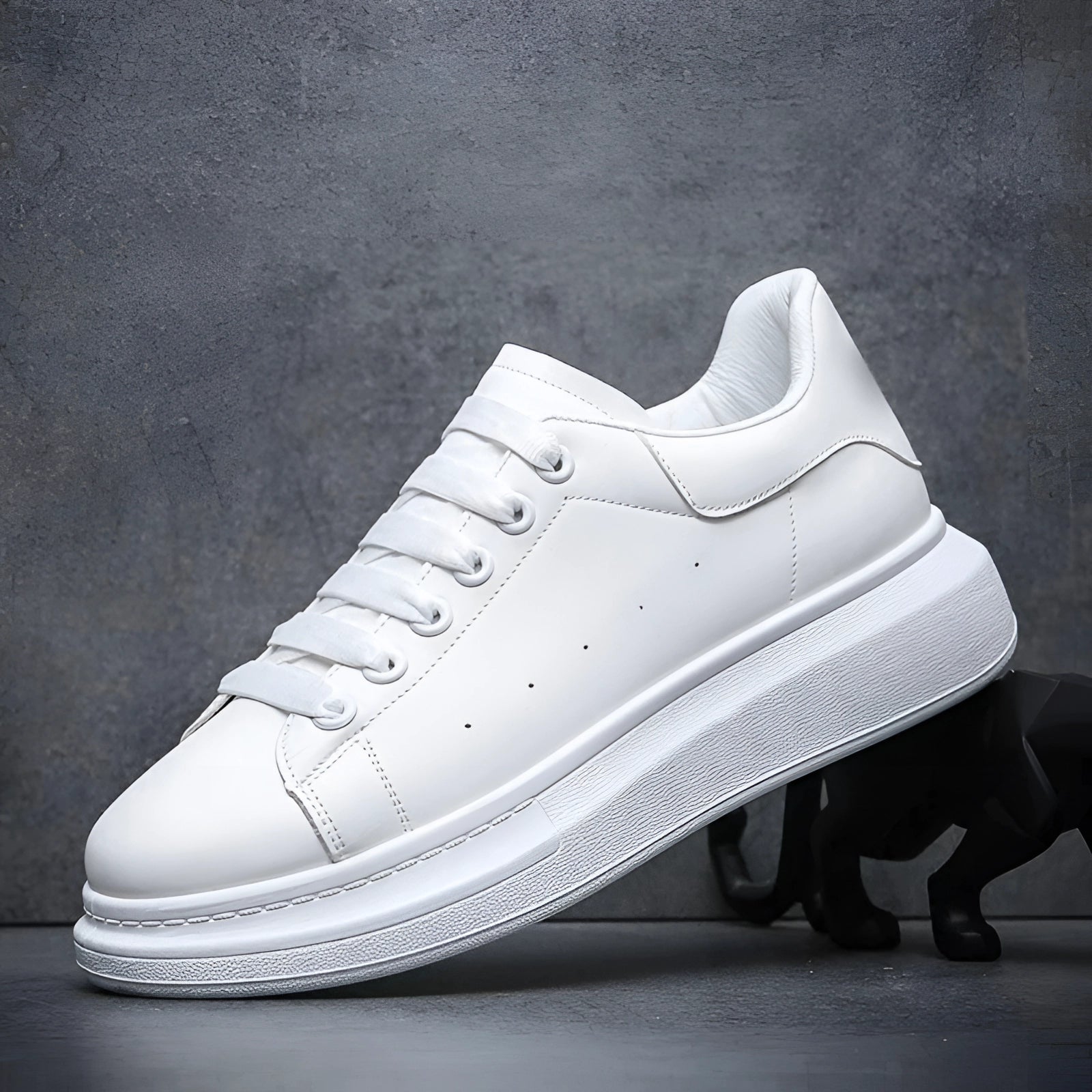 Białe Skórzane Unisex Sneakersy z Grubą Podeszwą