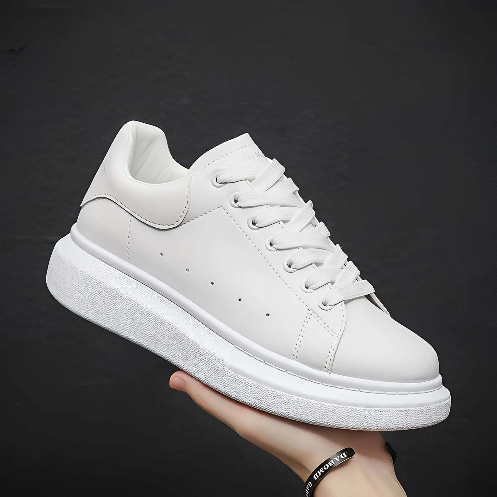 Białe Skórzane Unisex Sneakersy z Grubą Podeszwą