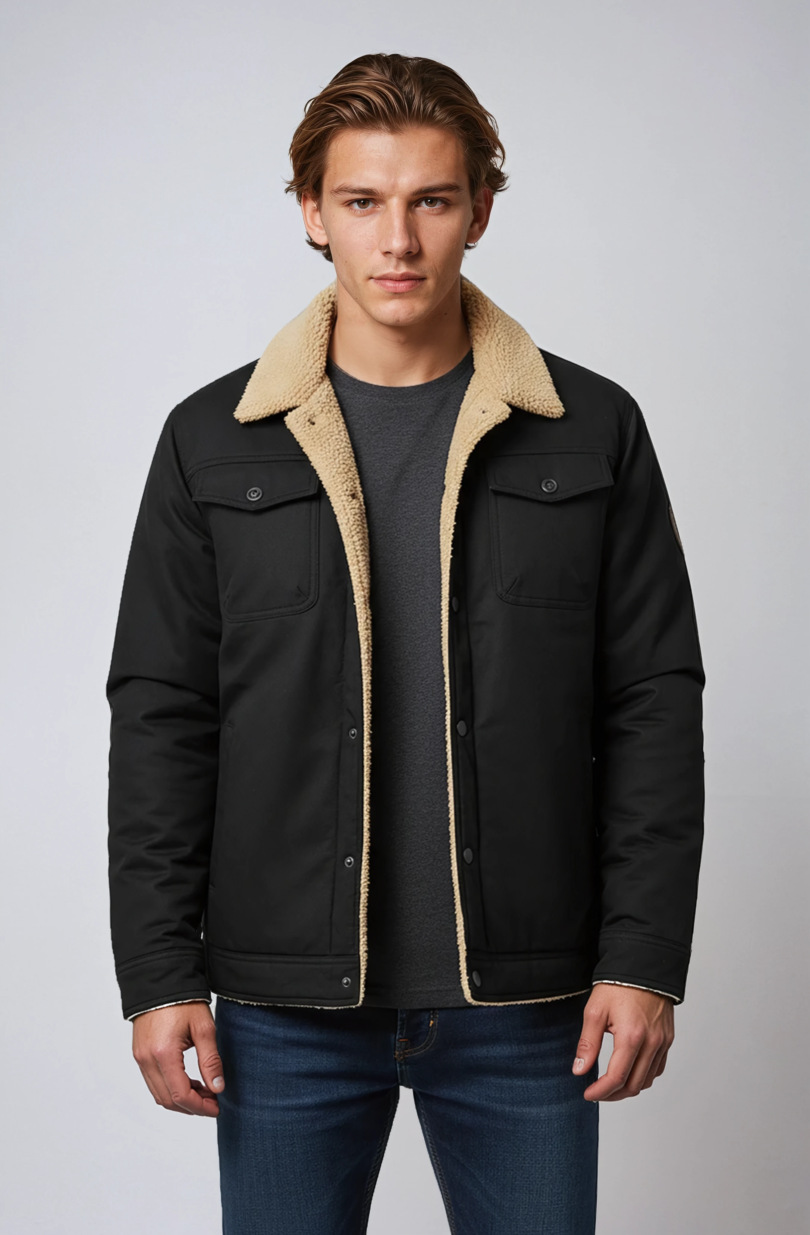 Kurtka Męska Z Podszewką Sherpa | Z Guzikami i Kieszeniami na Piersi