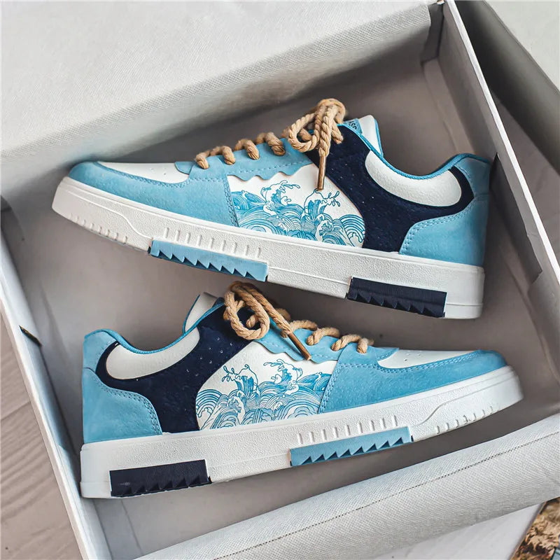 Olek | Męskie Sneakersy z Nadrukiem Fali i Niską Podeszwą