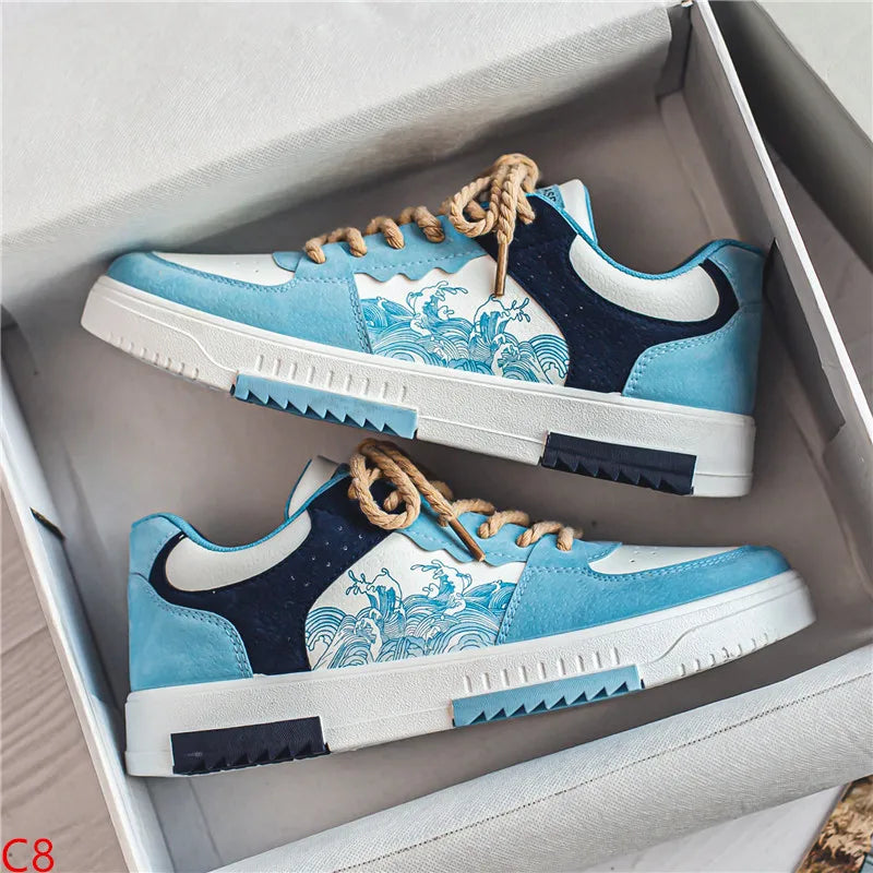 Olek | Męskie Sneakersy z Nadrukiem Fali i Niską Podeszwą
