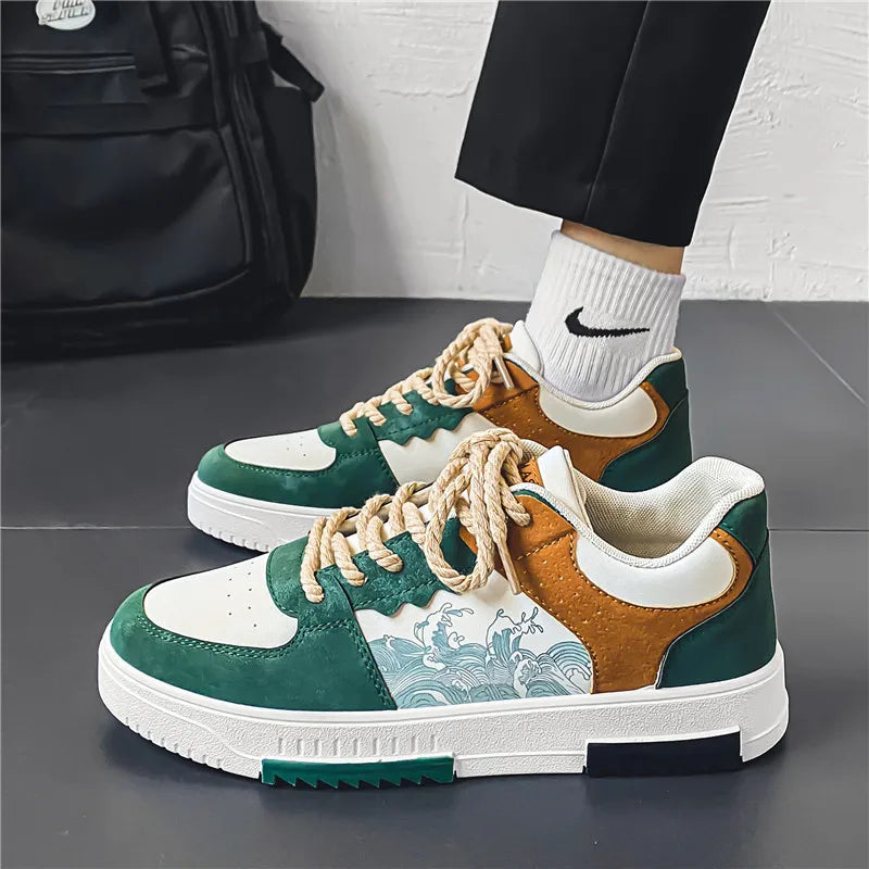 Olek | Męskie Sneakersy z Nadrukiem Fali i Niską Podeszwą