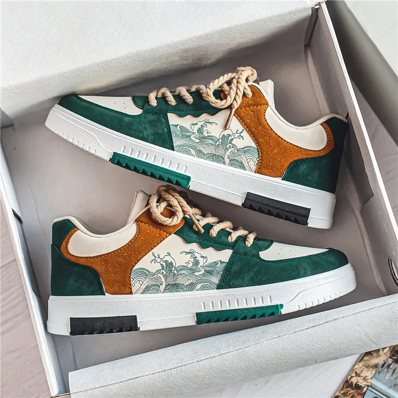 Olek | Męskie Sneakersy z Nadrukiem Fali i Niską Podeszwą