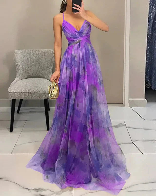 Klara - Sukienka Maxi | Zwiewny Krój z Cienkimi Ramiączkami