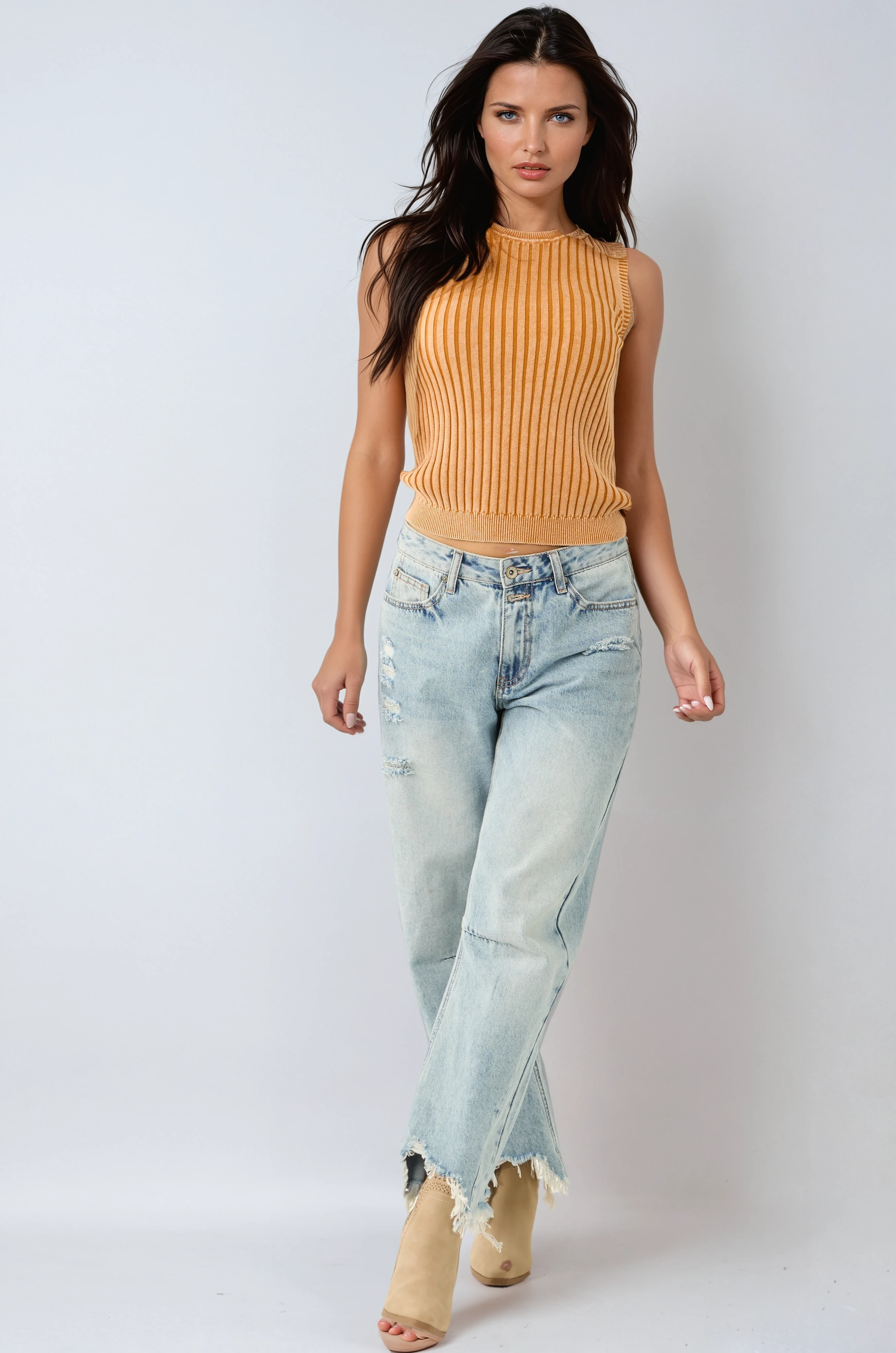 Liora Damskie Jeansy | Jasny Denim z Szeroką Nogawką