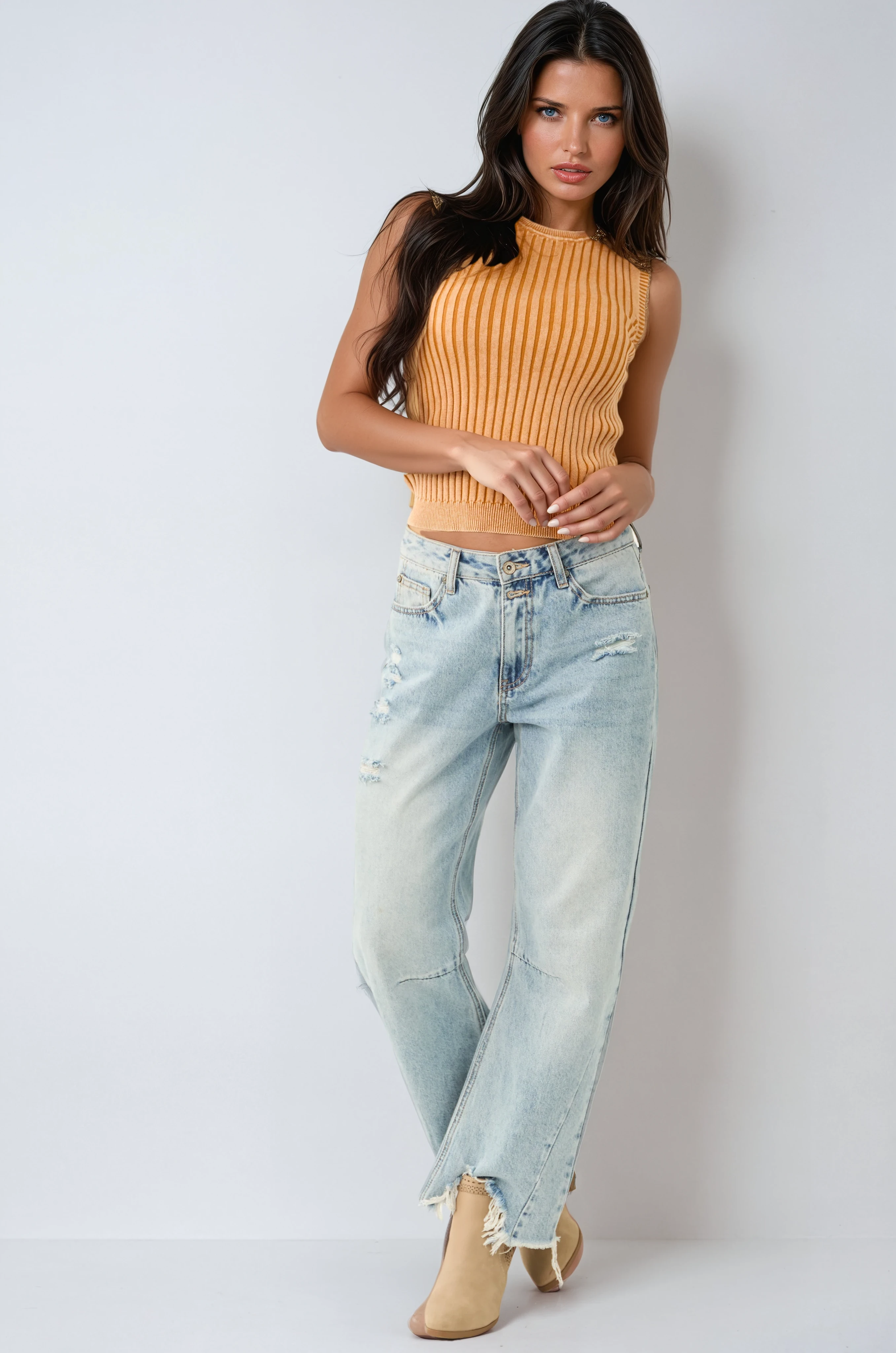 Liora Damskie Jeansy | Jasny Denim z Szeroką Nogawką