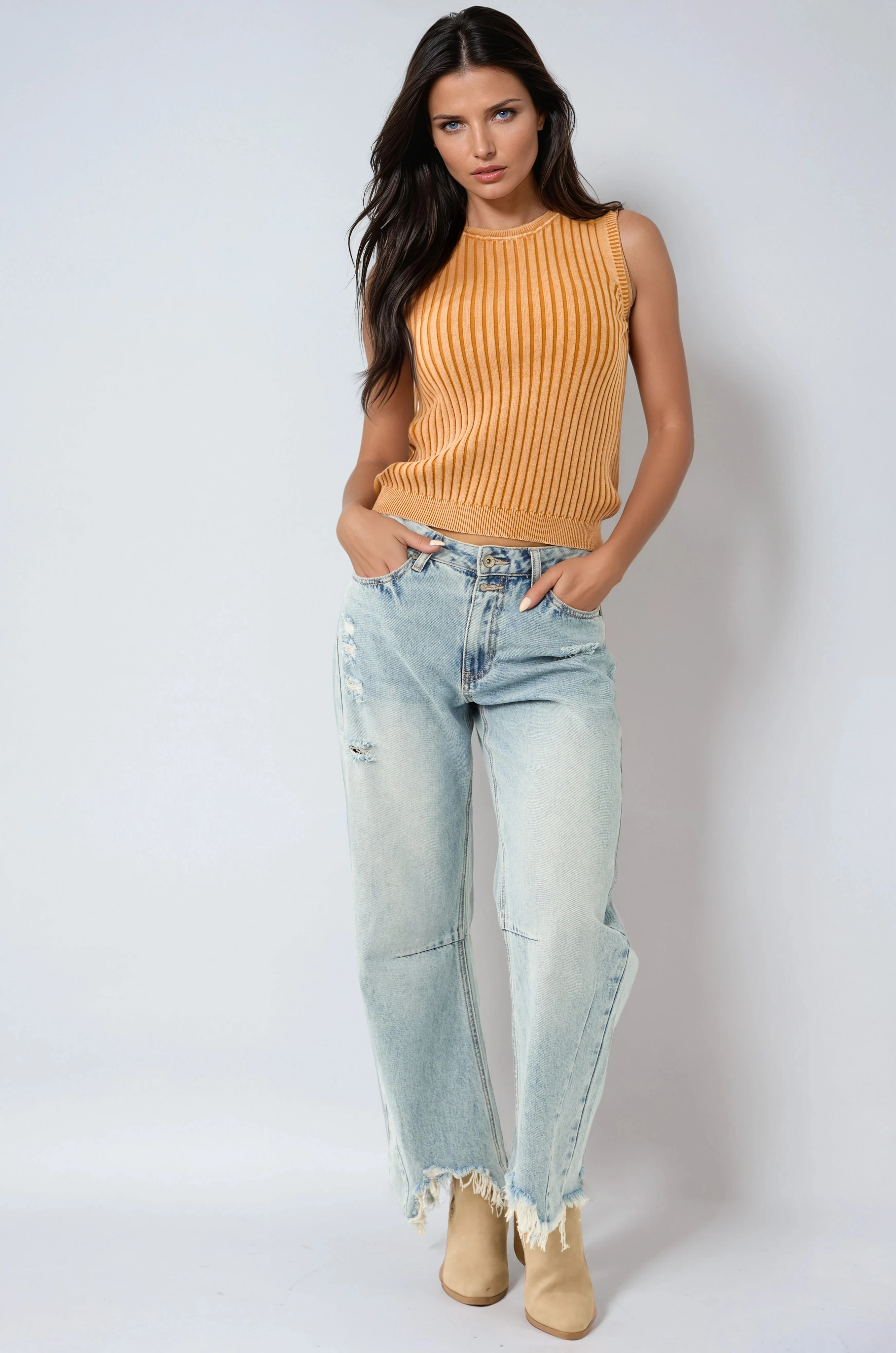 Liora Damskie Jeansy | Jasny Denim z Szeroką Nogawką