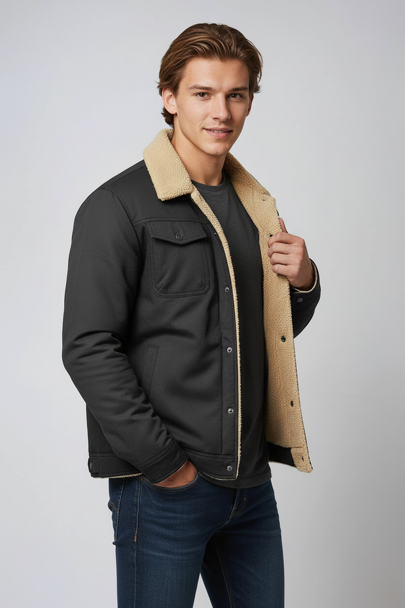 Kurtka Męska Z Podszewką Sherpa | Z Guzikami i Kieszeniami na Piersi