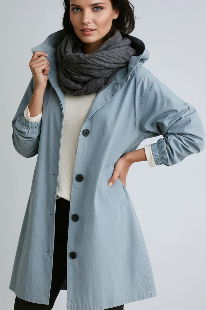 Płaszcz Damski Z Kapturem | Z Kieszeniami I Zapięciem Na Guziki