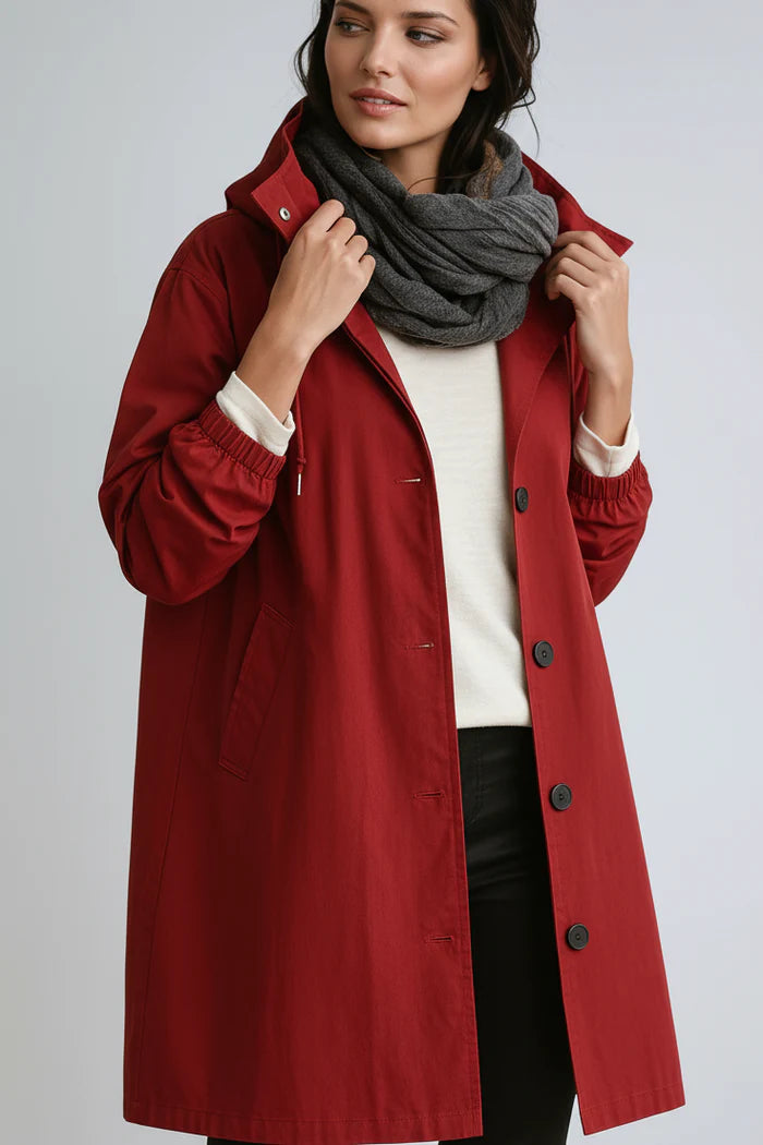 Płaszcz Damski Z Kapturem | Z Kieszeniami I Zapięciem Na Guziki