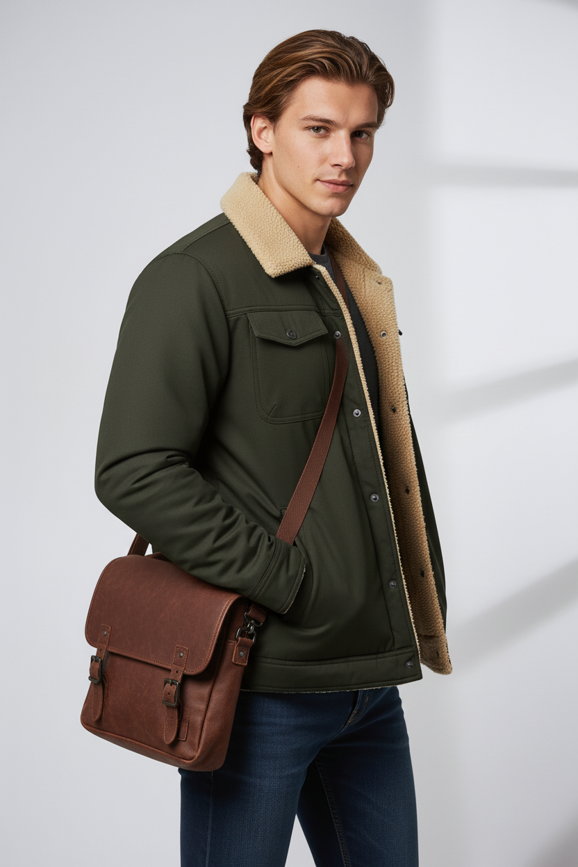 Kurtka Męska Z Podszewką Sherpa | Z Guzikami i Kieszeniami na Piersi