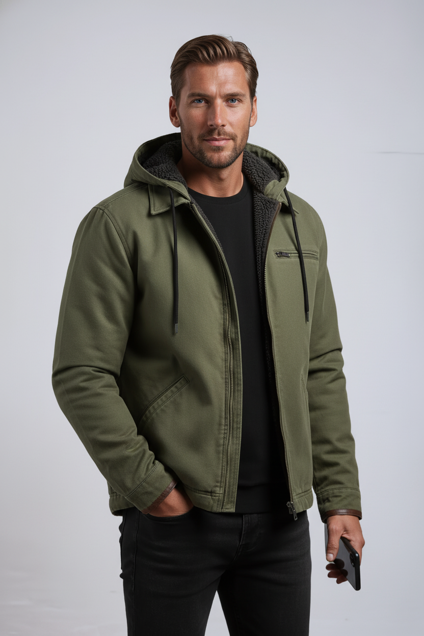 Luca - Męska Kurtka Zimowa | Z Kapturem i Polarową Podszewką