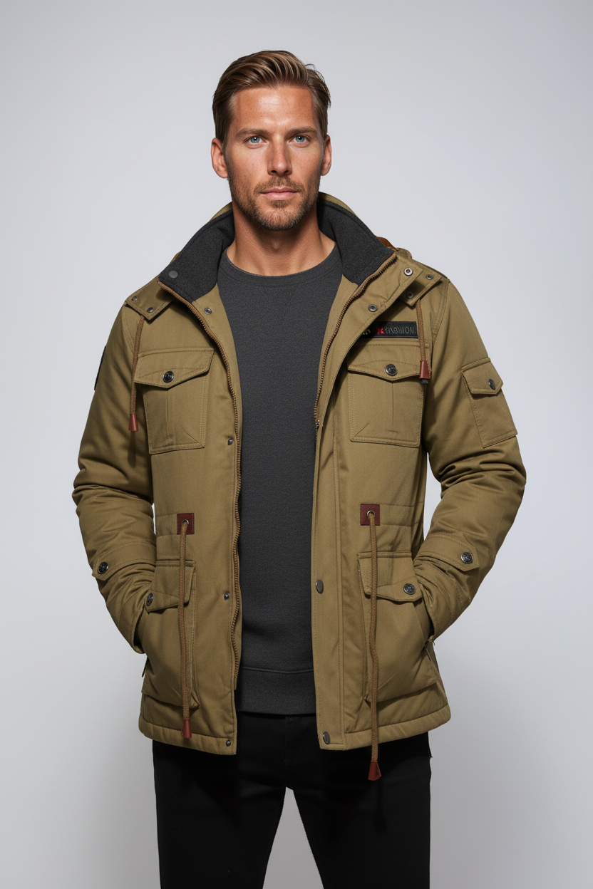 Męska Kurtka Zimowa | Ocieplana Parka z Kapturem i Wieloma Kieszeniami