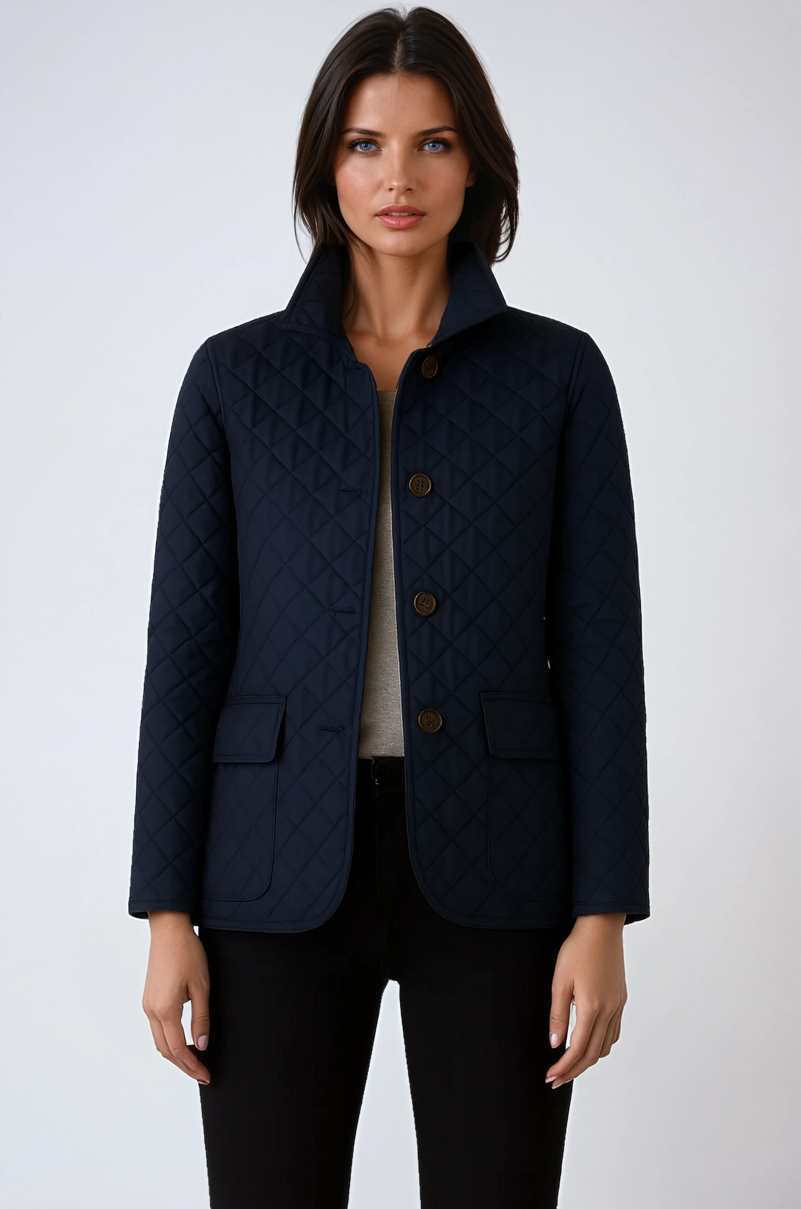 Pikowana Kurtka Damska | Z Guzikami i Stójką