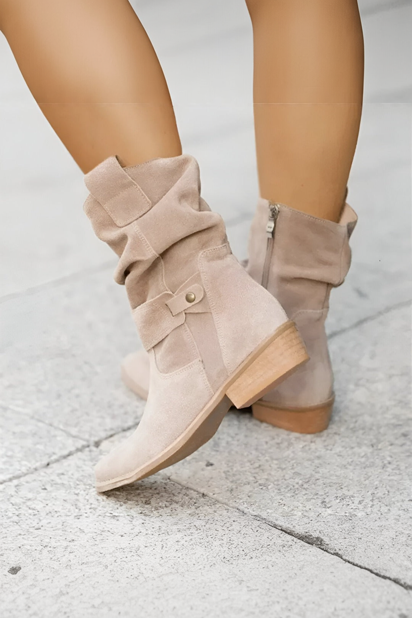 Calverra - Botki Damskie Zamszowe Na Obcasie